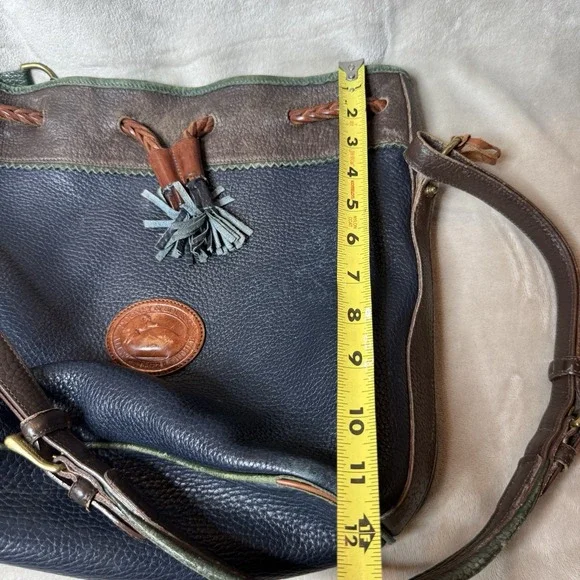 Dooney & Bourke Vintage Navy Pebbled Leather Teton Bucket Drawstring Bag - Picture 12 of 16